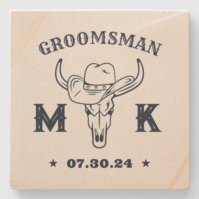 Wild West Cowboy Monogram Best Man Groomsmen Stone Coaster (Front)