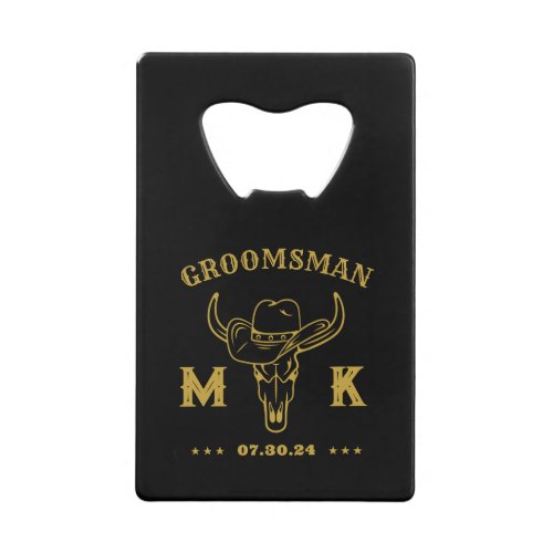 Wild West Cowboy Personalized Groomsmen Monogram Credit Card Bottle Opener