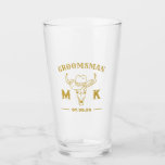 Wild West Cowboy Personalized Groomsmen Monogram Glass<br><div class="desc">Personalized gifts for groomsmen with old western cowboy theme. Decorated with cowboy hat with vintage western font. Text and background color are editable using the Design Tool to fit your occasion. Get this customize gift for wedding,  bachelor party,  engagement party or any other special occasions.</div>