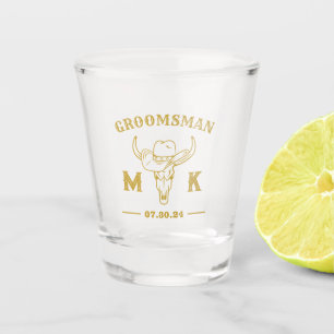 Wild West Cowboy Personalized Groomsmen Monogram Shot Glass