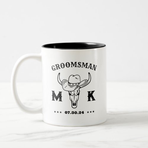 Wild West Cowboy Personalized Groomsmen Monogram Two_Tone Coffee Mug