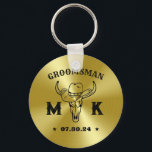Wild West Cowboy Personalized Monogram Groomsmen Keychain<br><div class="desc">Personalized gifts for groomsmen and best man with old western cowboy theme. Decorated with cowboy hat with vintage western font. Text and color are editable using the Design Tool to fit your occasion. Get this customize gift for wedding,  bachelor party,  engagement party or any other special occasions.</div>