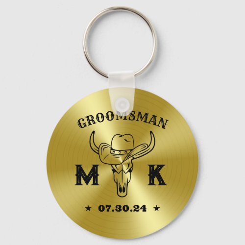 Wild West Cowboy Personalized Monogram Groomsmen Keychain