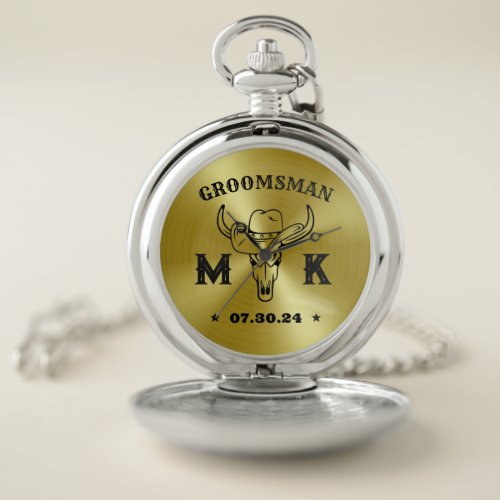 Wild West Cowboy Personalized Monogram Groomsmen Pocket Watch