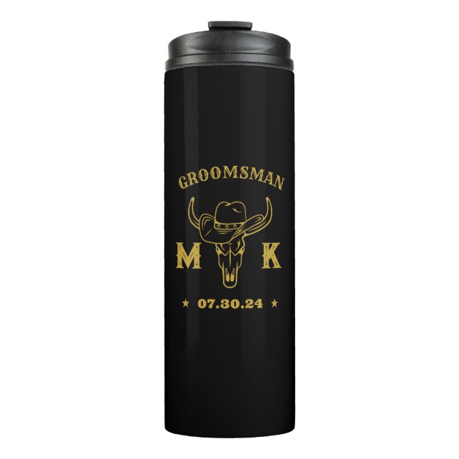 Wild West Cowboy Personalized Monogram Groomsmen Thermal Tumbler (Front)
