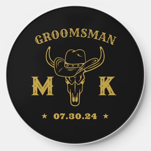 Wild West Cowboy Personalized Monogram Groomsmen Wireless Charger (Front)