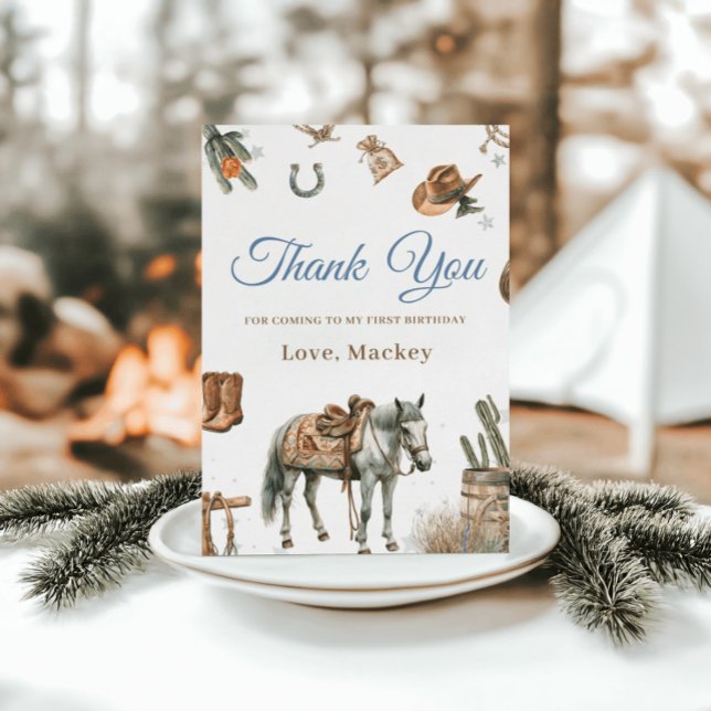 Wild West Cowboy Rodeo First Birthday Thank You Card (Creator Uploaded)