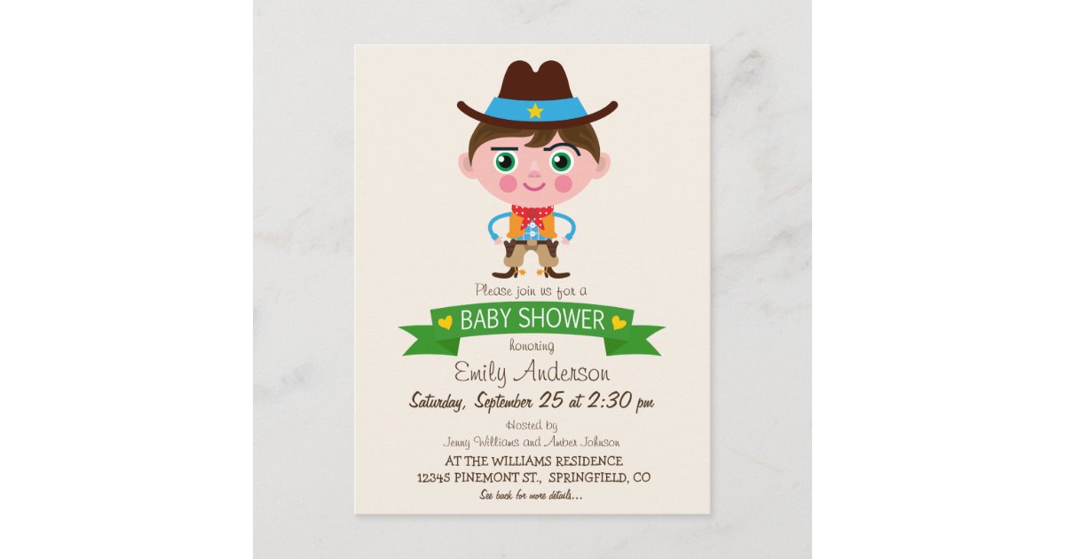 Wild West Cowboy Theme Baby Shower Invitation Postcard Zazzle Com