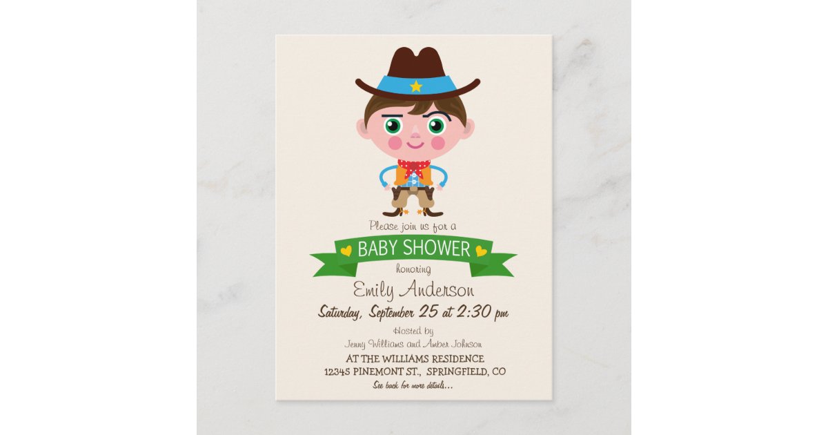Wild West Cowboy Theme Baby Shower Invitation Postcard Zazzle