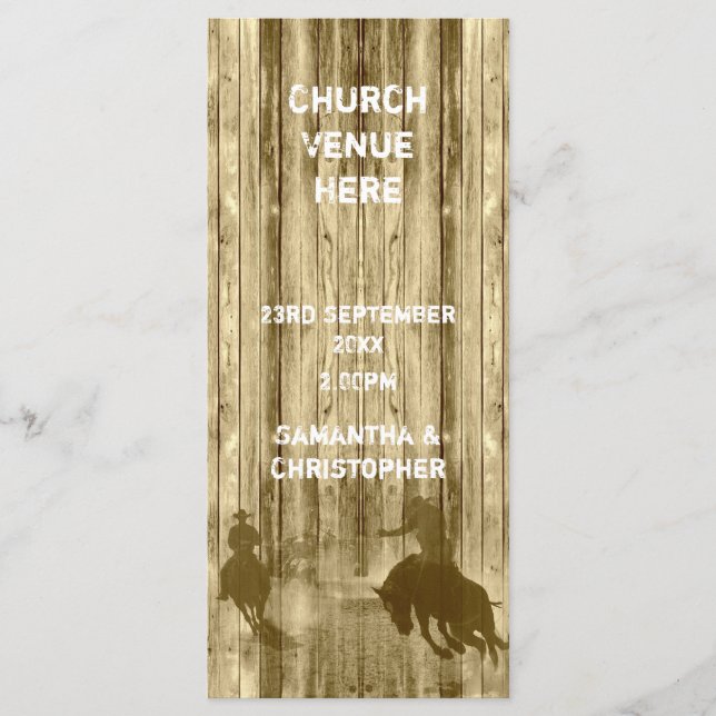 Wild west cowboy theme church wedding program (Front)