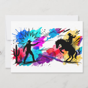 Wild West Cowboys Colorful Watercolor Art Invitation