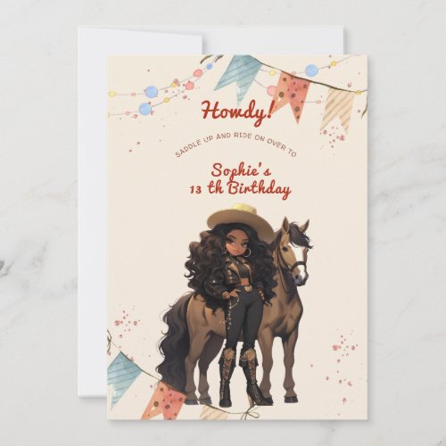 Wild west cowgirl birthday invitation