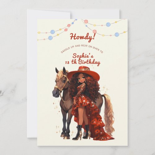 Wild west cowgirl birthday invitation
