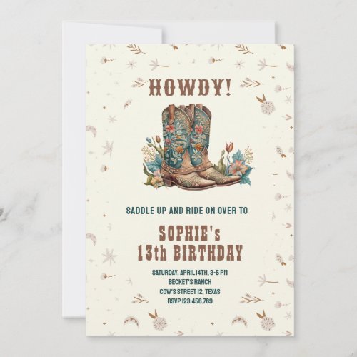 Wild west cowgirl birthday invitation