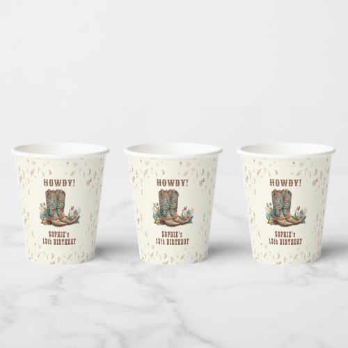 Wild west cowgirl birthday paper cups