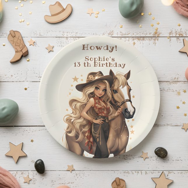 Wild west cowgirl birthday paper plates (Creator Uploaded)