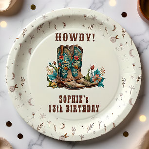 Wild west cowgirl birthday paper plates