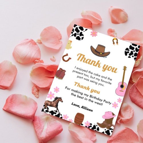 Wild west cowgirl  birthday party thank you card