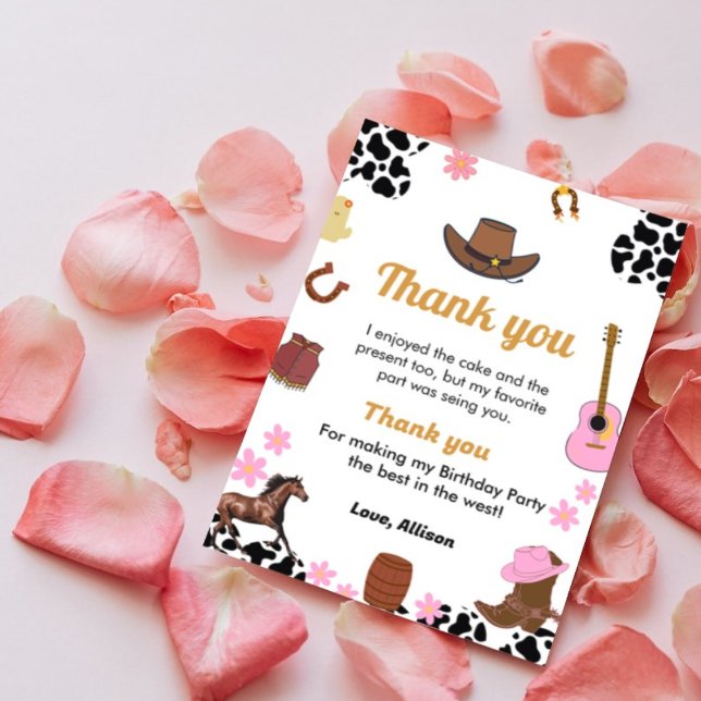 Wild west cowgirl  birthday party thank you card (Creator Uploaded)