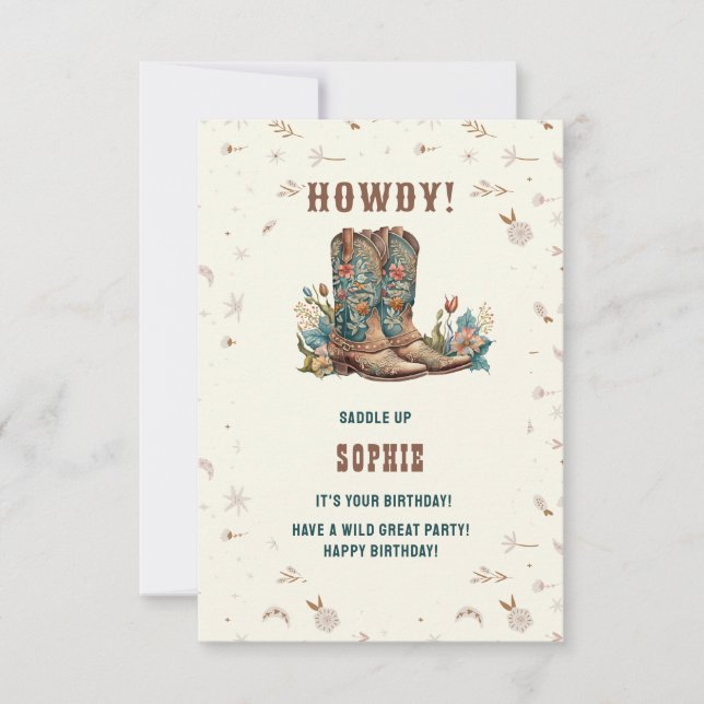 Wild west cowgirl happy birthday greeting card (Front)