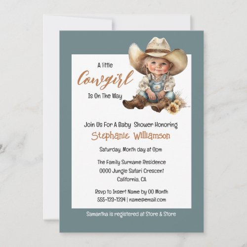 Wild west cowgirl Texas western baby shower Invitation