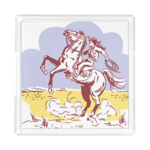 Wild West Cowgirl: Vintage Line Drawing. Acrylic Tray