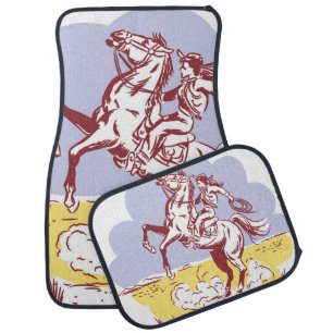 Wild West Cowgirl: Vintage Line Drawing. Car Floor Mat