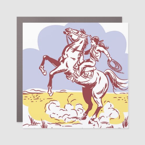 Wild West Cowgirl Vintage Line Drawing Car Magnet