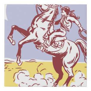 Wild West Cowgirl: Vintage Line Drawing. Faux Canvas Print