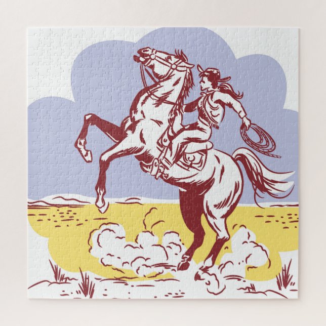 Wild West Cowgirl: Vintage Line Drawing. Jigsaw Puzzle (Vertical)