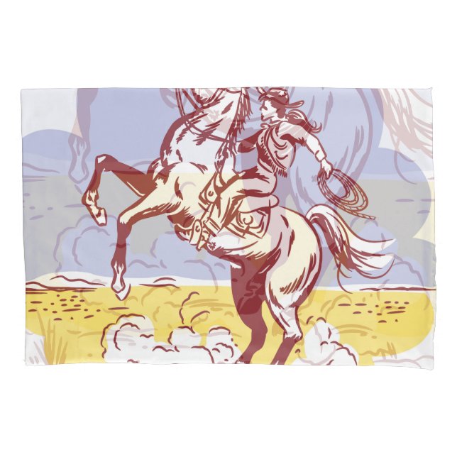 Wild West Cowgirl: Vintage Line Drawing. Pillow Case (Front)
