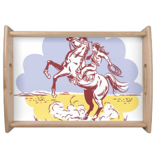 Wild West Cowgirl: Vintage Line Drawing. Serving Tray