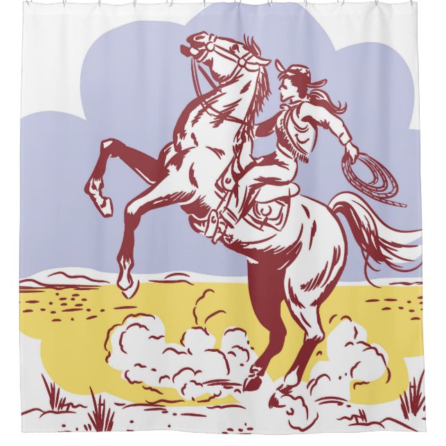 Wild West Cowgirl: Vintage Line Drawing. Shower Curtain (Front)