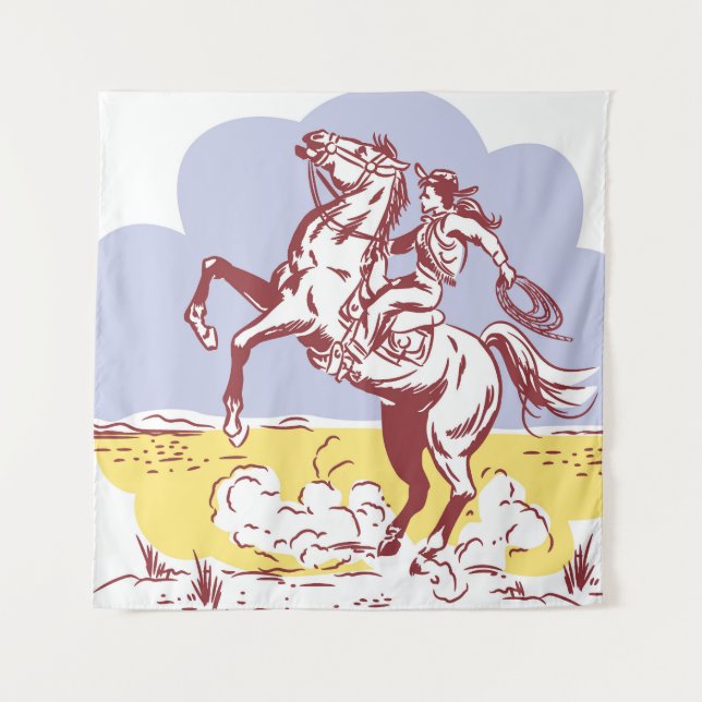 Wild West Cowgirl: Vintage Line Drawing. Tapestry (Front)