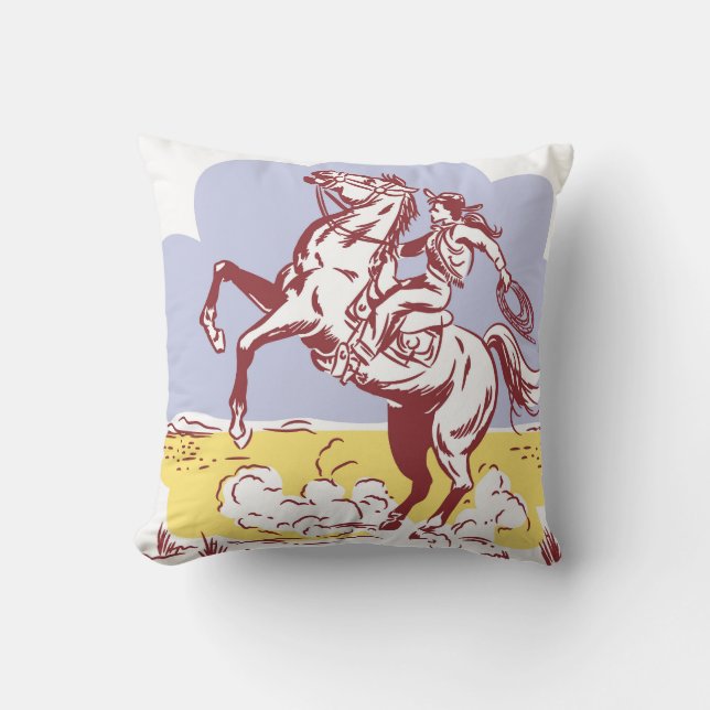 Wild West Cowgirl: Vintage Line Drawing. Throw Pillow (Front)