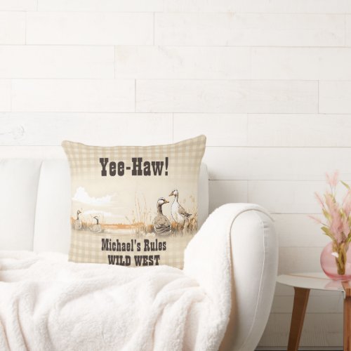 Wild West Ducks Editable mens gift Throw Pillow