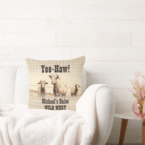 Wild West Goats Editable mens gift Throw Pillow