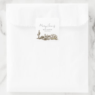 Wild West Hand Drawn Western Baby Shower Square Sticker