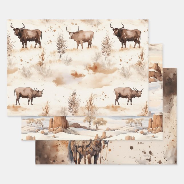 Wild West Horse Birthday Wrapping Paper Sheets (Set)