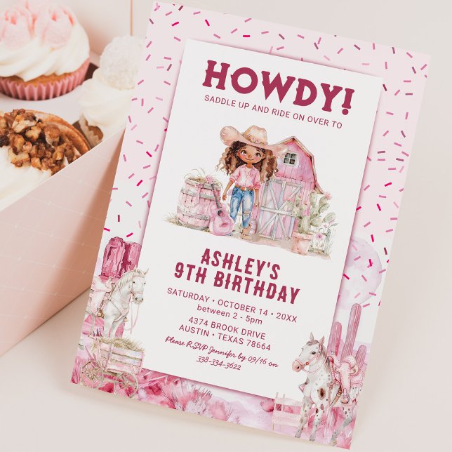Wild West Horse Cowgirl Kids Birthday Invitations (Creator Uploaded)