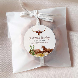 Wild West Little Cowboy Baby Shower Classic Round Sticker