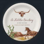 Wild West Little Cowboy Baby Shower Paper Plates<br><div class="desc">A Little Cowboy is on the Way! Baby shower paper plates set the stage for a western-themed celebration filled with love and excitement. Saddle up,  partners! It's time to round 'em up and celebrate the newest member of the posse. Matching items in our store Cava Party Design.</div>