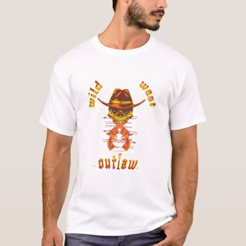 Wild West Outlaw Cowboy Skull T_Shirt
