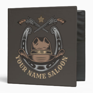 Wild West Revolver Horseshoe Western Cowboy Saloon 3 Ring Binder