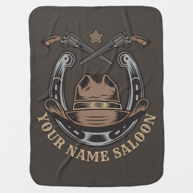 Wild West Revolver Horseshoe Western Cowboy Saloon Baby Blanket (Front)