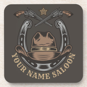 Wild West Revolver Horseshoe Western Cowboy Saloon Beverage Coaster
