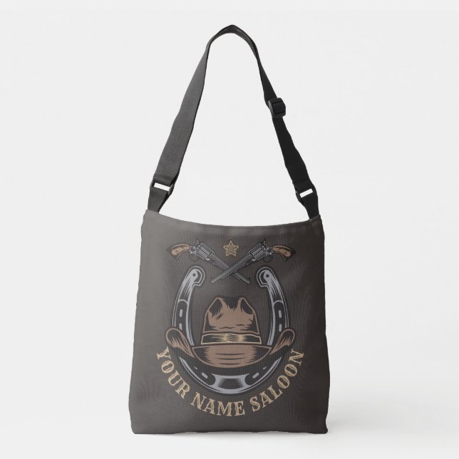 Wild West Revolver Horseshoe Western Cowboy Saloon Crossbody Bag (Front)