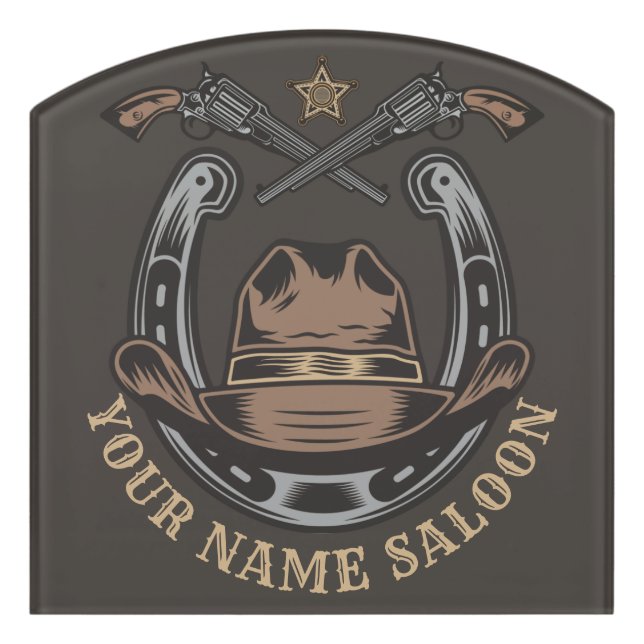 Wild West Revolver Horseshoe Western Cowboy Saloon Door Sign (Contour Front)