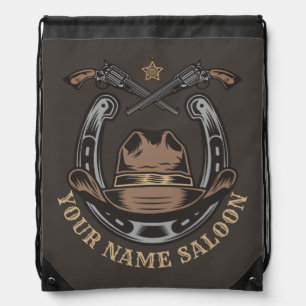 Wild West Revolver Horseshoe Western Cowboy Saloon Drawstring Bag