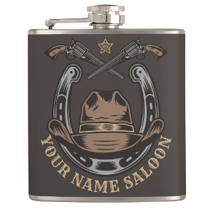 Wild West Revolver Horseshoe Western Cowboy Saloon Flask